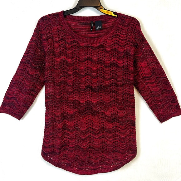 New Directions Red Crochet Knit 3/4 Sleeves Woman’s Sweater / Medium - Picture 1 of 7